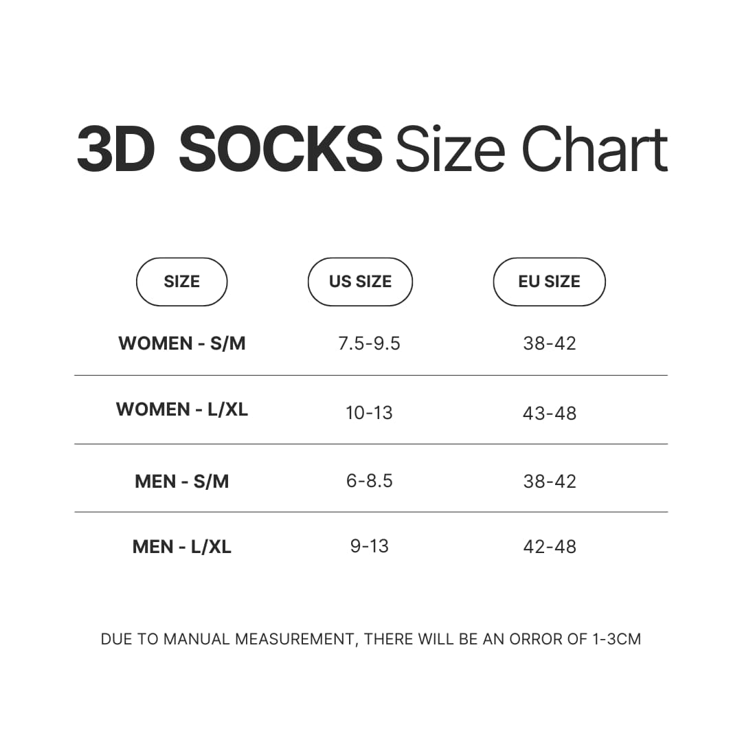 3D Socks Size Chart - Berserk Merchandise Store