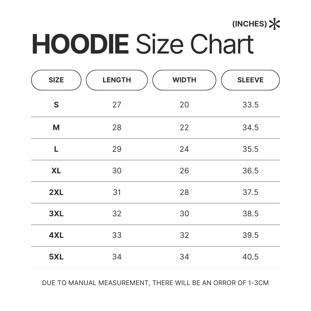 Hoodie Size Chart - Berserk Merchandise Store