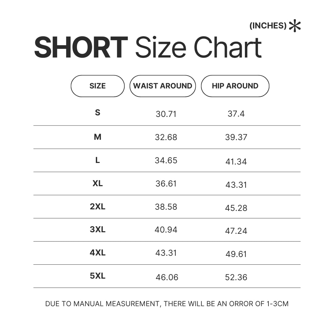 Short Size Chart - Berserk Merchandise Store