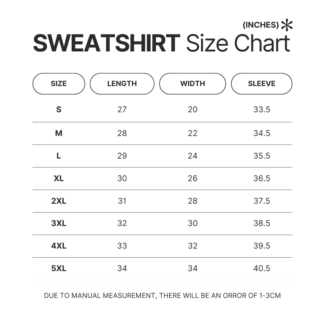 Sweatshirt Size Chart - Berserk Merchandise Store