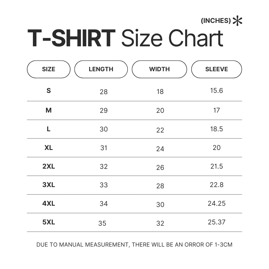 T shirt Size Chart - Berserk Merchandise Store