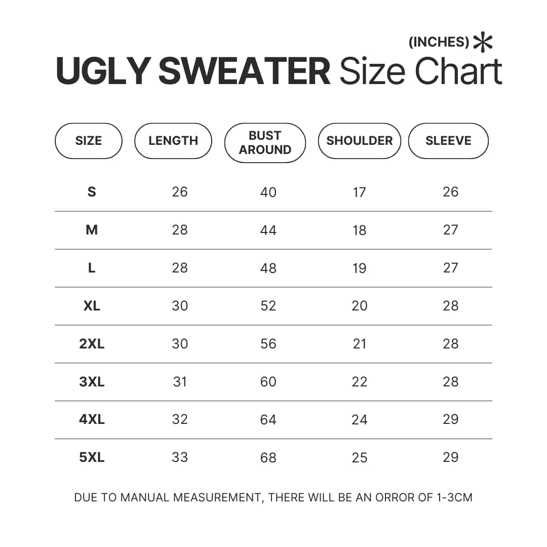Ugly Sweater Size Chart - Berserk Merchandise Store